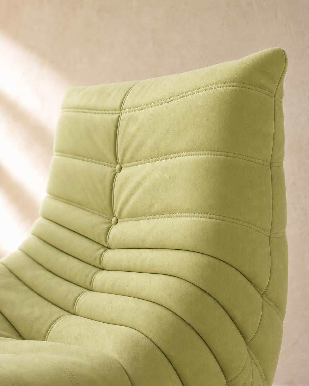 Sillón Nube verde aguacate, detalle de las costuras